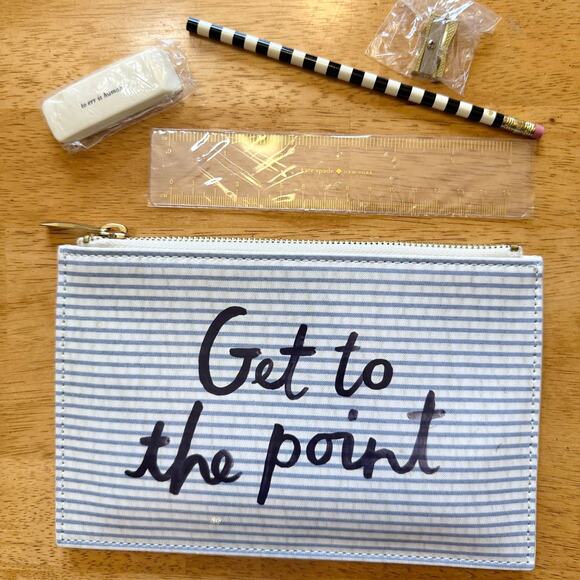 Kate Spade Get To The Point Striped Zipper Pencil Case - Picture 1 of 4